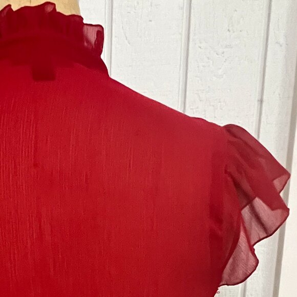 Red chiffon tuxedo top, BCX, Size Small/Medium - Picture 10 of 11